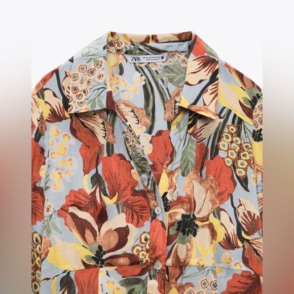 ZARA TROPICAL PRINT SATIN EFFECT DRESS - Picture 8 of 8